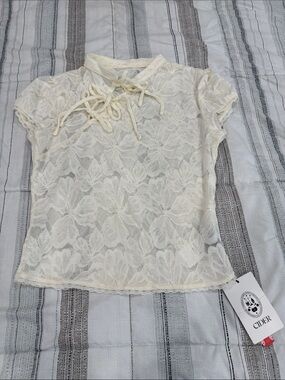 *NWT* Cider Cream Floral Lace Tie-Neck Blouse